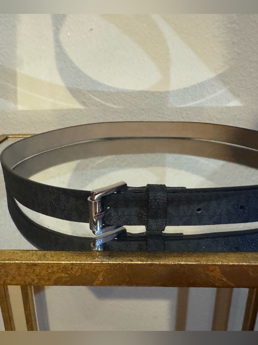 Michael Kors Black Double-Strap Leather Belt with Silver Buckles